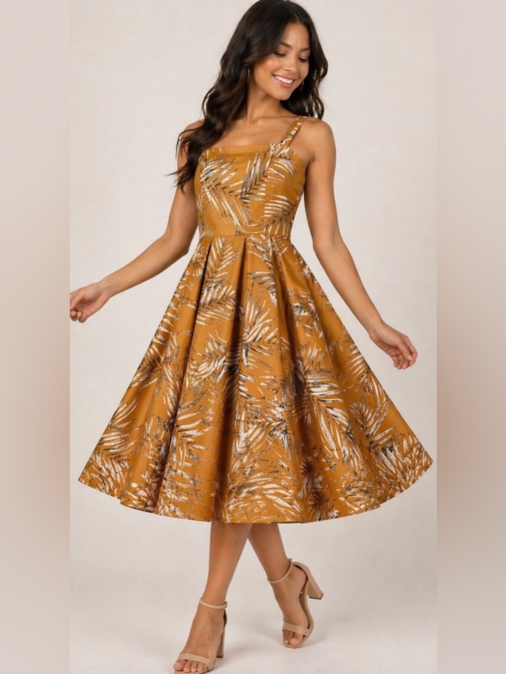NEW WHBM Midi Dress Size 6 Tropical Sateen Resort Wear Feminine Beach Brunch